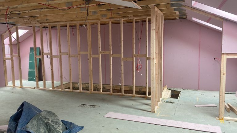 New staircase installation in rear of building